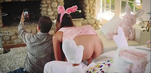  Petite teen chick fucks with her bunny costumed uncle